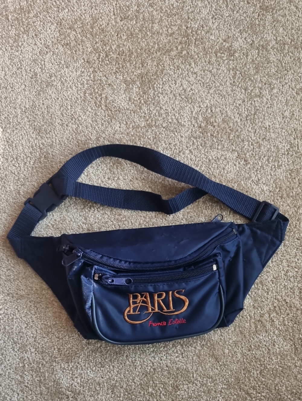 Navy Waist Bag with Paris Embroidery